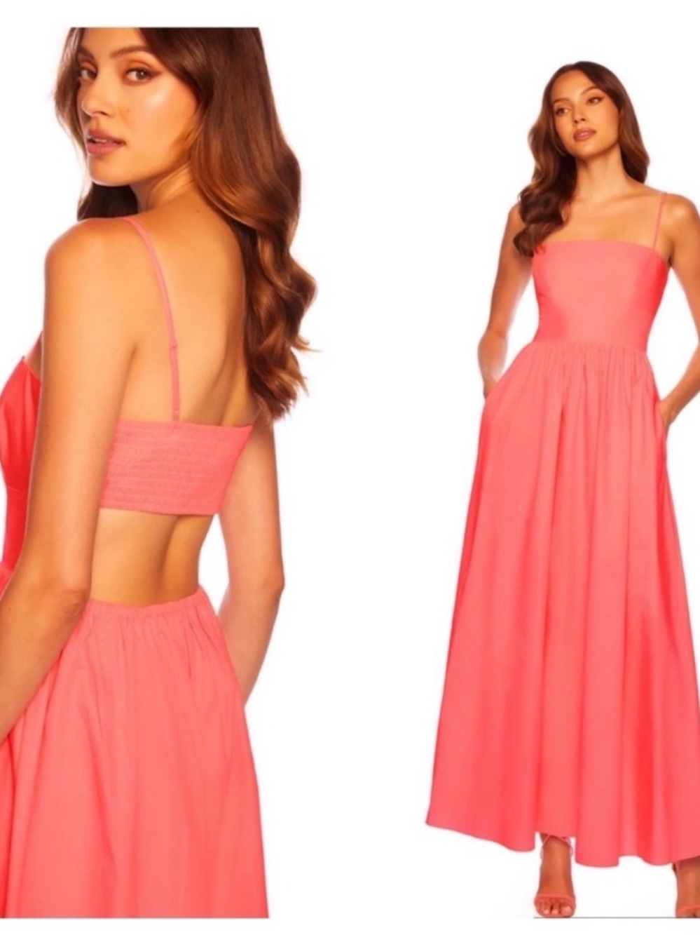 Susana Monaco Coral-Pink Maxi Dress with Spaghetti Straps
